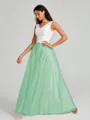 A-Line/Princess V-neck Floor-Length Sleeveless Tulle Bridesmaid Dress