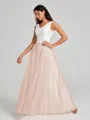 A-Line/Princess V-neck Floor-Length Sleeveless Tulle Bridesmaid Dress