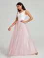 A-Line/Princess V-neck Floor-Length Sleeveless Tulle Bridesmaid Dress