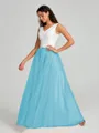 A-Line/Princess V-neck Floor-Length Sleeveless Tulle Bridesmaid Dress