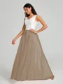 A-Line/Princess V-neck Floor-Length Sleeveless Tulle Bridesmaid Dress