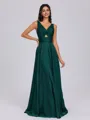 A-line V-neck Pleated Floor-Length Silk Like Satin Bridesmaid Dress