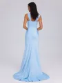 Sheath Halter Pleated Sweep Train Charmeuse Bridesmaid Dress