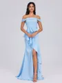 Sheath Off-the-Shoulder Ruffles Floor-Length Charmeuse Bridesmaid Dress