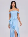 Sheath Off-the-Shoulder Ruffles Floor-Length Charmeuse Bridesmaid Dress