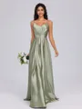 A-line V-neck Pleated Floor-Length Silk Like Satin Bridesmaid Dress