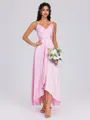 A-line V-neck Pleated Ankle-Length Silk Like Satin Bridesmaid Dress