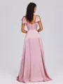 A-line Square Short Sleeves Floor-Length Silk Like Satin Bridesmaid Dress