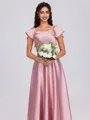 A-line Square Short Sleeves Floor-Length Silk Like Satin Bridesmaid Dress