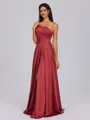 A-line One-Shoulder Pleated Floor-Length Silk Like Satin Bridesmaid Dress