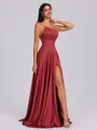 A-line One-Shoulder Pleated Floor-Length Silk Like Satin Bridesmaid Dress