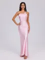 Sheath One-Shoulder Pleated Ankle-Length Silk Like Satin Bridesmaid Dress