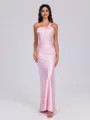 Sheath One-Shoulder Pleated Ankle-Length Silk Like Satin Bridesmaid Dress