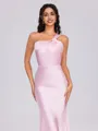 Sheath One-Shoulder Pleated Ankle-Length Silk Like Satin Bridesmaid Dress
