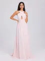 A-line Halter Pleated Floor-Length Chiffon Bridesmaid Dress