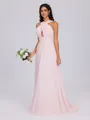 A-line Halter Pleated Floor-Length Chiffon Bridesmaid Dress