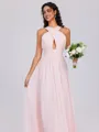 A-line Halter Pleated Floor-Length Chiffon Bridesmaid Dress