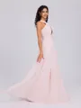 A-line Halter Pleated Floor-Length Chiffon Bridesmaid Dress