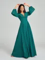 A-Line/Princess V-neck Sweep/Brush Train Long Sleeves Chiffon Bridesmaid Dress