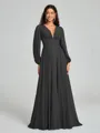 A-Line/Princess V-neck Sweep/Brush Train Long Sleeves Chiffon Bridesmaid Dress
