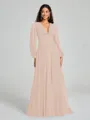 A-Line/Princess V-neck Sweep/Brush Train Long Sleeves Chiffon Bridesmaid Dress