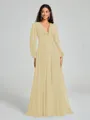A-Line/Princess V-neck Sweep/Brush Train Long Sleeves Chiffon Bridesmaid Dress