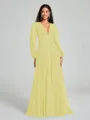 A-Line/Princess V-neck Sweep/Brush Train Long Sleeves Chiffon Bridesmaid Dress