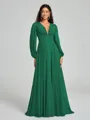 A-Line/Princess V-neck Sweep/Brush Train Long Sleeves Chiffon Bridesmaid Dress