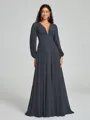 A-Line/Princess V-neck Sweep/Brush Train Long Sleeves Chiffon Bridesmaid Dress