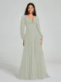 A-Line/Princess V-neck Sweep/Brush Train Long Sleeves Chiffon Bridesmaid Dress