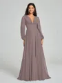A-Line/Princess V-neck Sweep/Brush Train Long Sleeves Chiffon Bridesmaid Dress