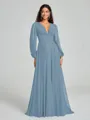 A-Line/Princess V-neck Sweep/Brush Train Long Sleeves Chiffon Bridesmaid Dress