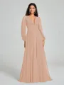 A-Line/Princess V-neck Sweep/Brush Train Long Sleeves Chiffon Bridesmaid Dress
