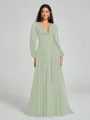 A-Line/Princess V-neck Sweep/Brush Train Long Sleeves Chiffon Bridesmaid Dress