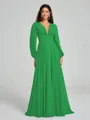 A-Line/Princess V-neck Sweep/Brush Train Long Sleeves Chiffon Bridesmaid Dress