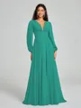 A-Line/Princess V-neck Sweep/Brush Train Long Sleeves Chiffon Bridesmaid Dress