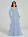 A-Line/Princess V-neck Sweep/Brush Train Long Sleeves Chiffon Bridesmaid Dress
