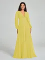 A-Line/Princess V-neck Sweep/Brush Train Long Sleeves Chiffon Bridesmaid Dress
