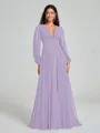 A-Line/Princess V-neck Sweep/Brush Train Long Sleeves Chiffon Bridesmaid Dress