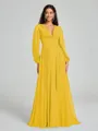 A-Line/Princess V-neck Sweep/Brush Train Long Sleeves Chiffon Bridesmaid Dress
