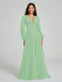 A-Line/Princess V-neck Sweep/Brush Train Long Sleeves Chiffon Bridesmaid Dress