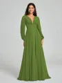 A-Line/Princess V-neck Sweep/Brush Train Long Sleeves Chiffon Bridesmaid Dress