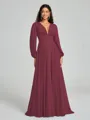 A-Line/Princess V-neck Sweep/Brush Train Long Sleeves Chiffon Bridesmaid Dress