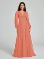 A-Line/Princess V-neck Sweep/Brush Train Long Sleeves Chiffon Bridesmaid Dress