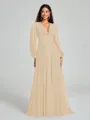 A-Line/Princess V-neck Sweep/Brush Train Long Sleeves Chiffon Bridesmaid Dress