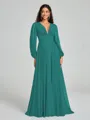 A-Line/Princess V-neck Sweep/Brush Train Long Sleeves Chiffon Bridesmaid Dress