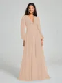 A-Line/Princess V-neck Sweep/Brush Train Long Sleeves Chiffon Bridesmaid Dress
