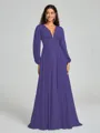 A-Line/Princess V-neck Sweep/Brush Train Long Sleeves Chiffon Bridesmaid Dress