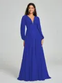 A-Line/Princess V-neck Sweep/Brush Train Long Sleeves Chiffon Bridesmaid Dress