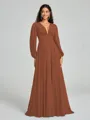 A-Line/Princess V-neck Sweep/Brush Train Long Sleeves Chiffon Bridesmaid Dress